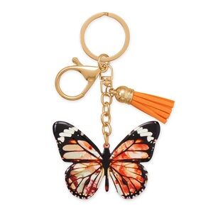 New Orange Butterfly Bag Charm with Gold Hardware Keychain Key Fob
